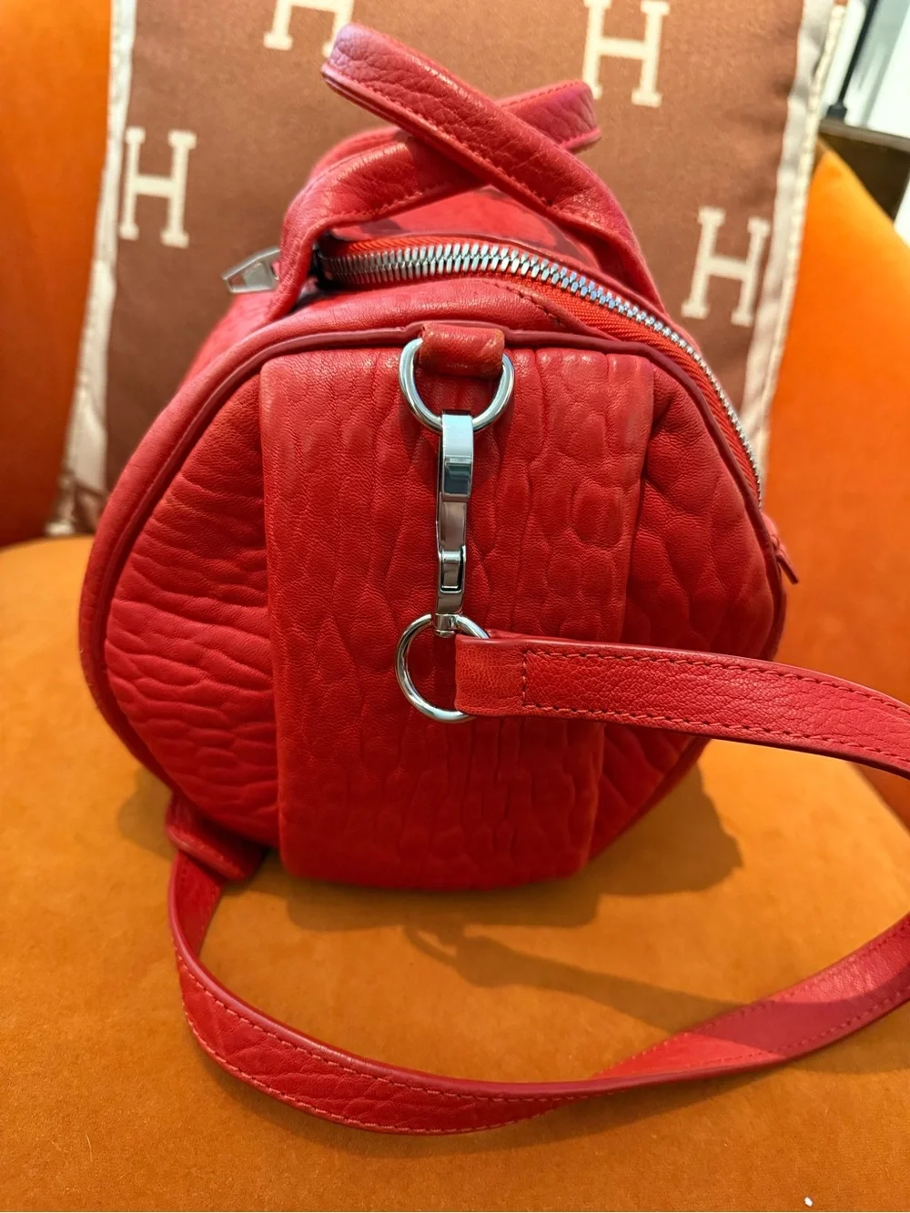 Alexander Wang Red Pebbled Leather Crossbody Satchel Rocky
